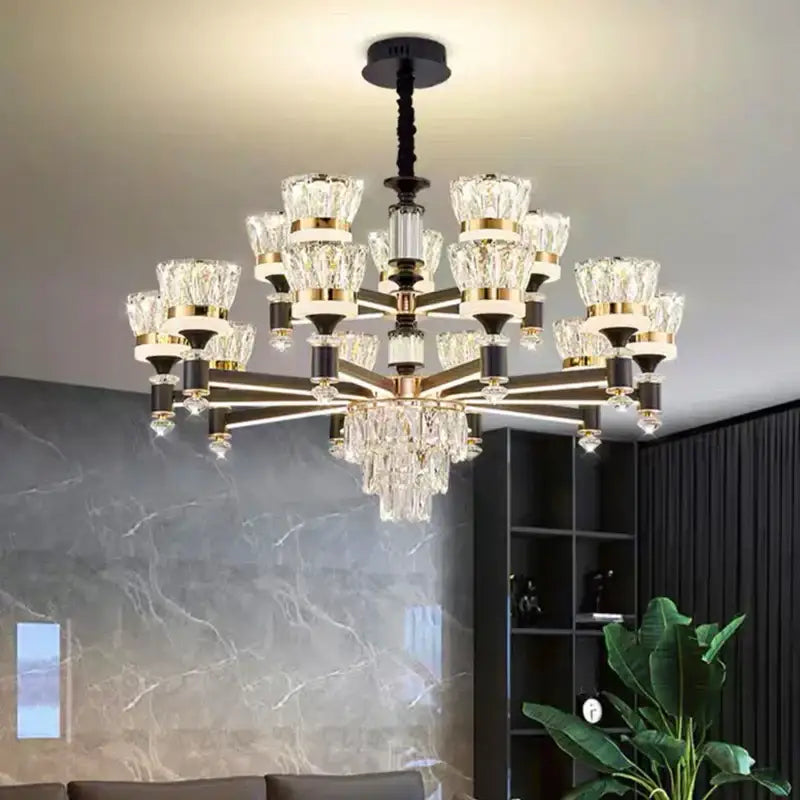 Gold Crystal 18-Head Pendant Light