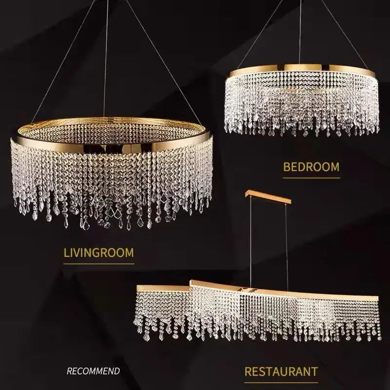 Gold Crystal Chandelier Pendant Changeable Light