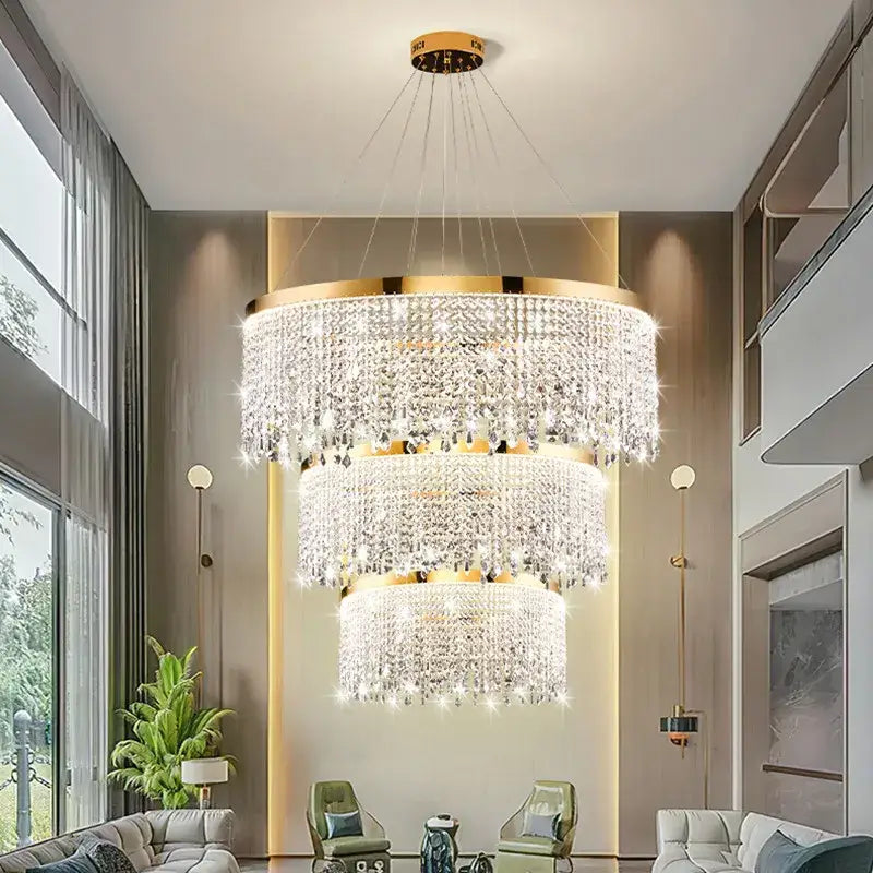 Gold Crystal Chandelier Pendant Changeable Light
