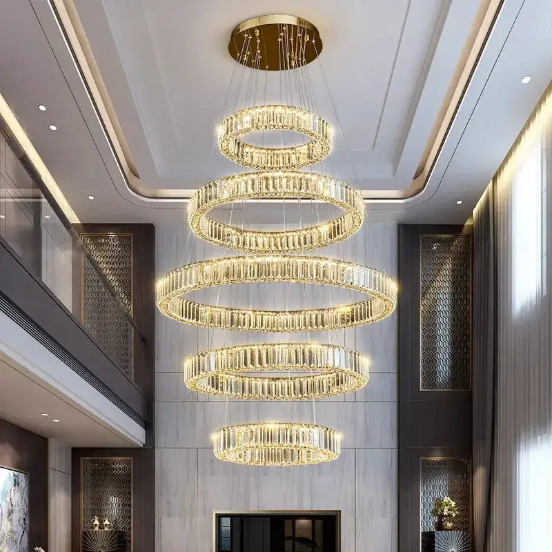 Gold Crystal Chandelier Light 5-Ring Spiral