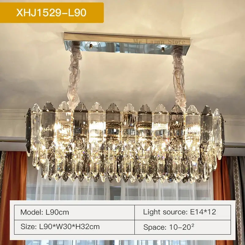Silver Brass Crystal Ellipse Chandelier