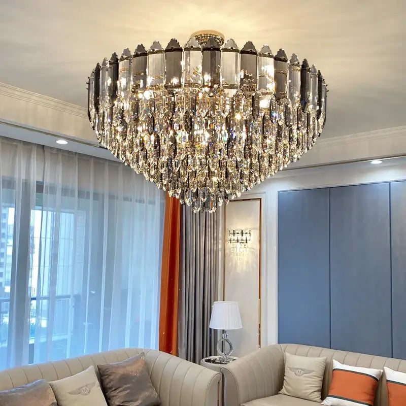 Silver Brass Crystal Ellipse Chandelier