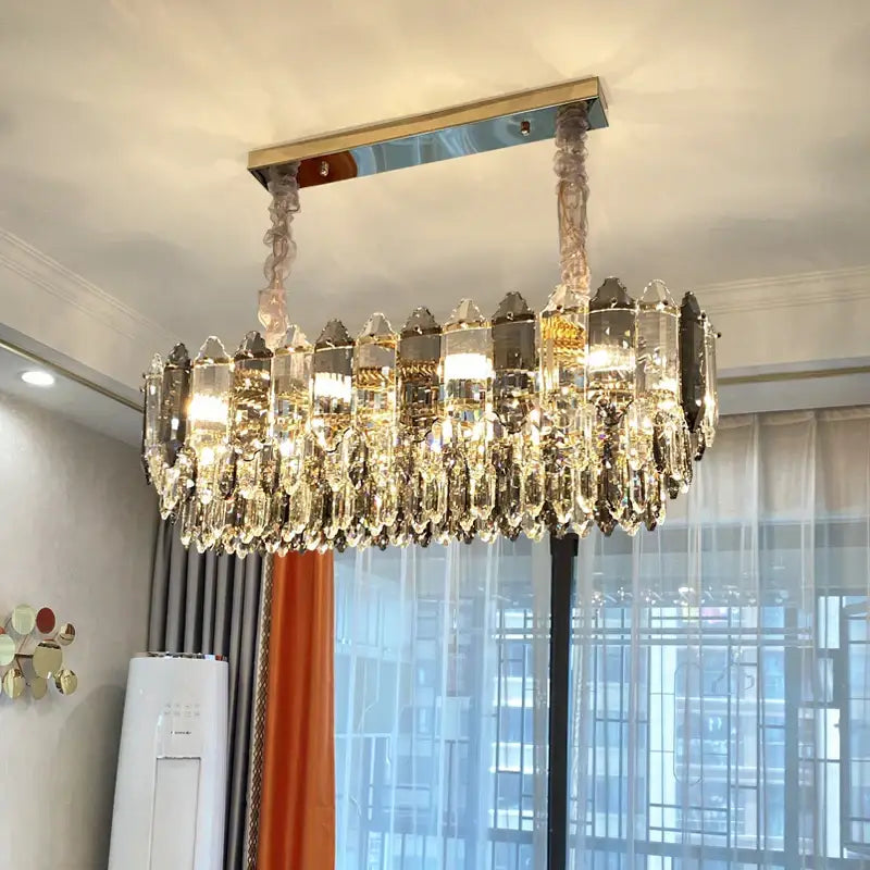 Silver Brass Crystal Ellipse Chandelier