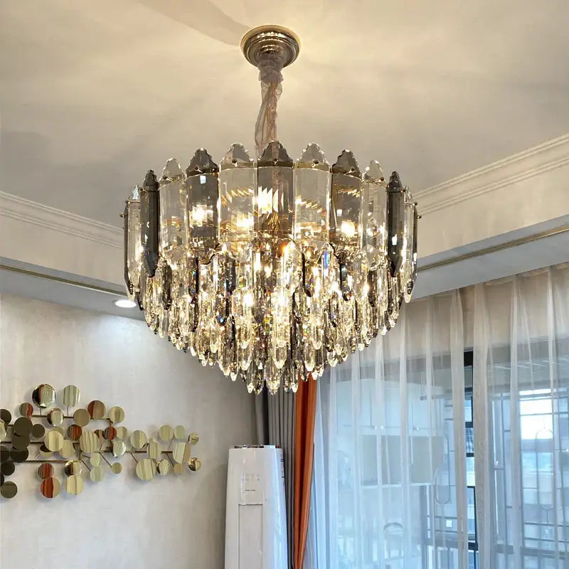 Silver Brass Crystal Ellipse Chandelier