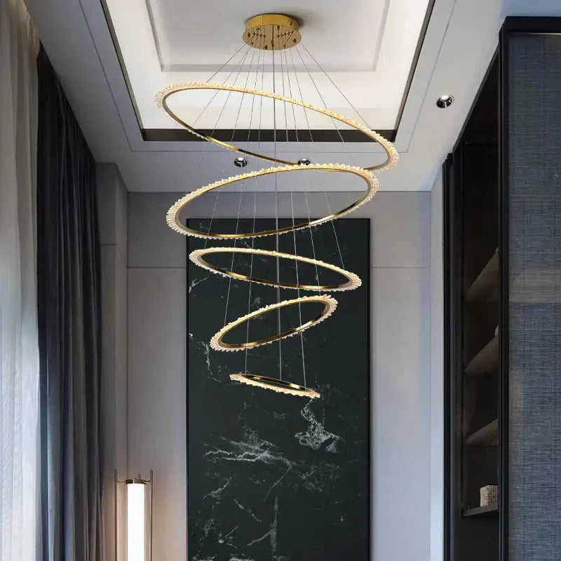 Gold Spiral Crystal Chandelier Sleek Modern Design
