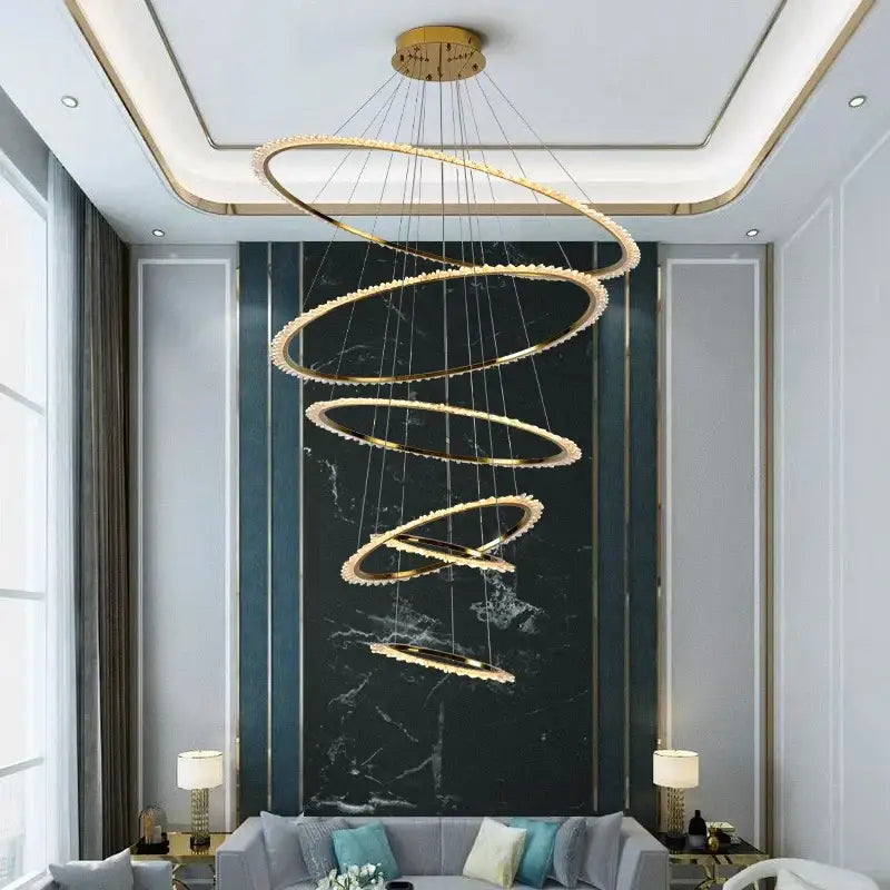 Gold Spiral Crystal Chandelier Sleek Modern Design