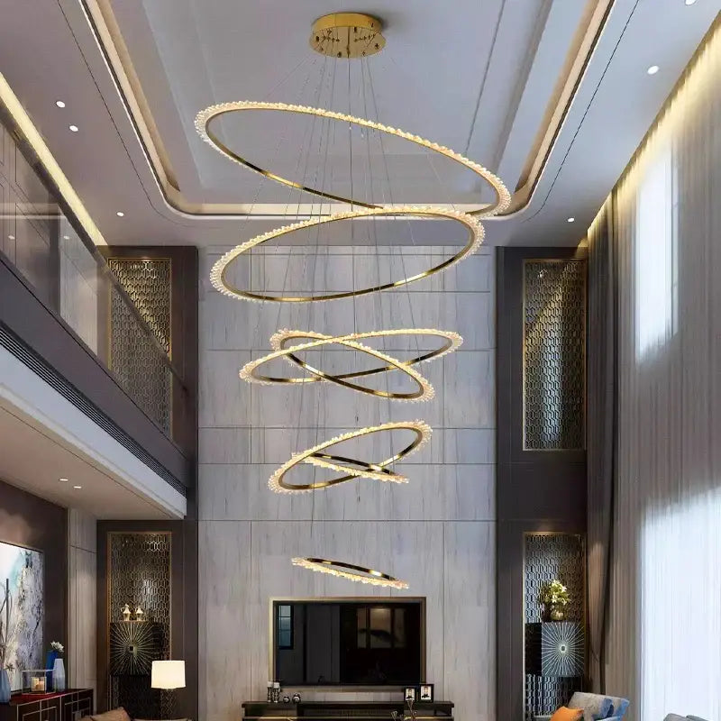 Gold Spiral Crystal Chandelier Sleek Modern Design