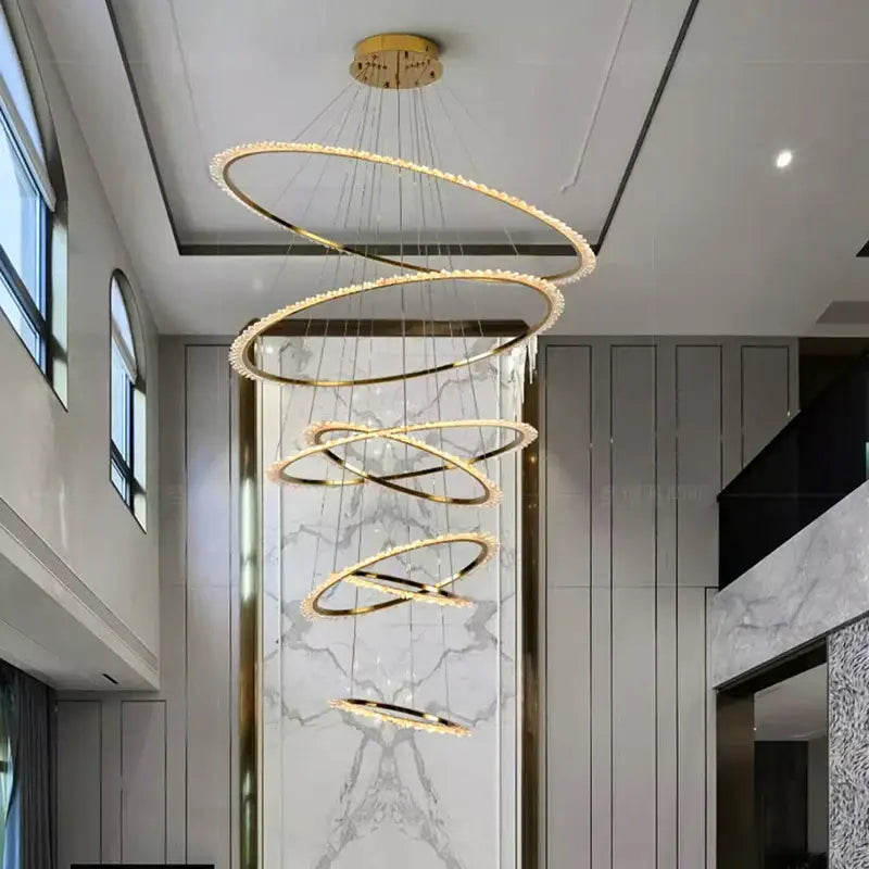 Gold Spiral Crystal Chandelier Sleek Modern Design