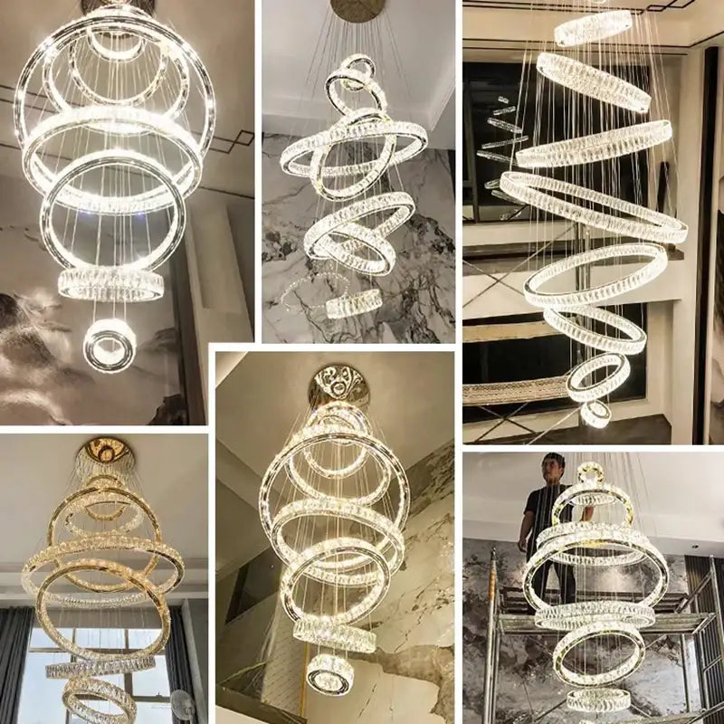 Gold Spiral Crystal Chandelier 9-Ring Living Room