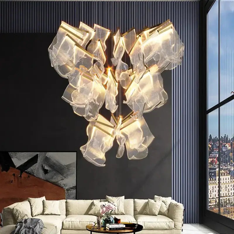 Gold Crystal Pendant Light 38-Head Design