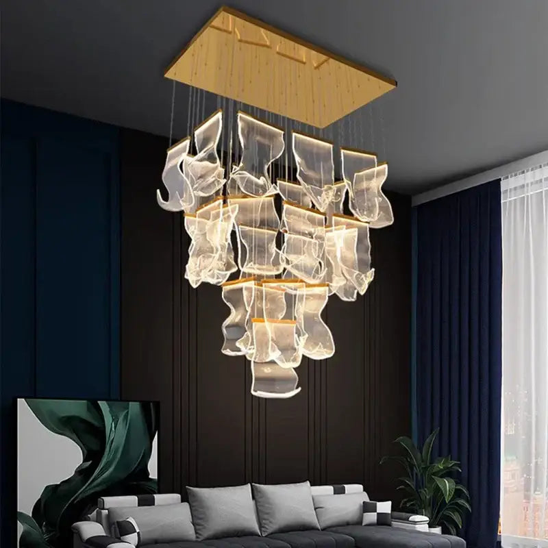Gold Crystal Pendant Light 38-Head Design