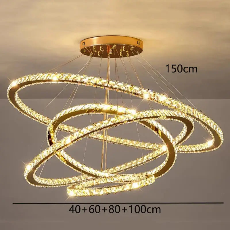 Gold Ring Crystal Chandelier 5-Ring 100cm