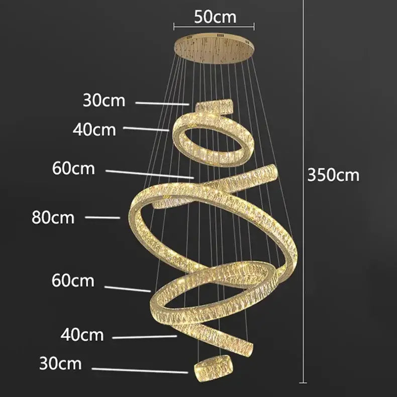 Gold Spiral Crystal Chandelier 9-Ring Living Room