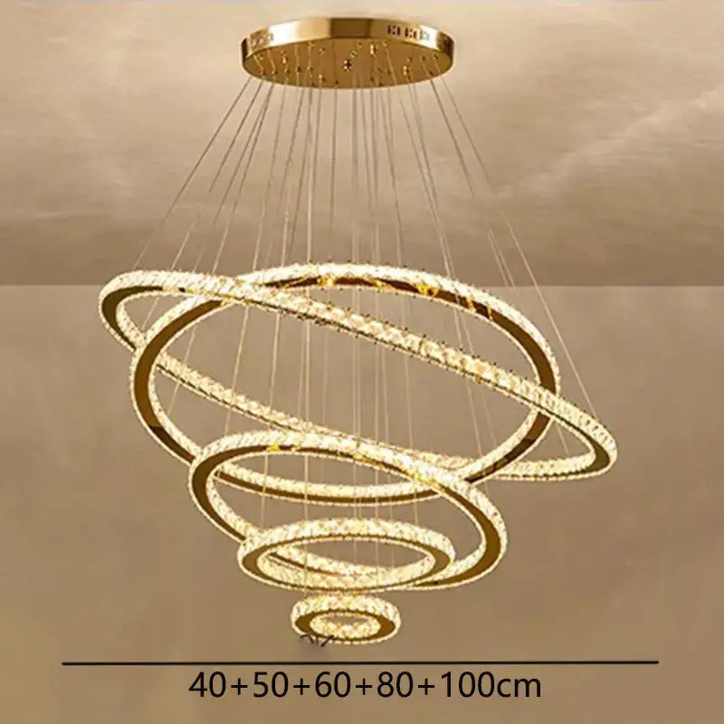 Gold Ring Crystal Chandelier 5-Ring 100cm