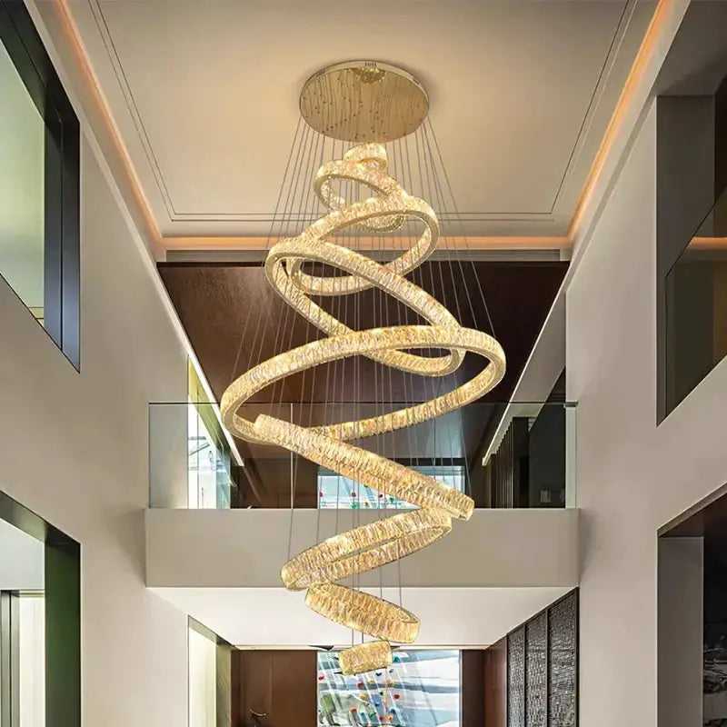 Gold Spiral Crystal Chandelier 9-Ring Living Room