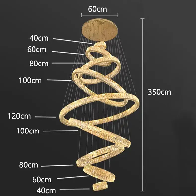 Gold Spiral Crystal Chandelier 9-Ring Living Room