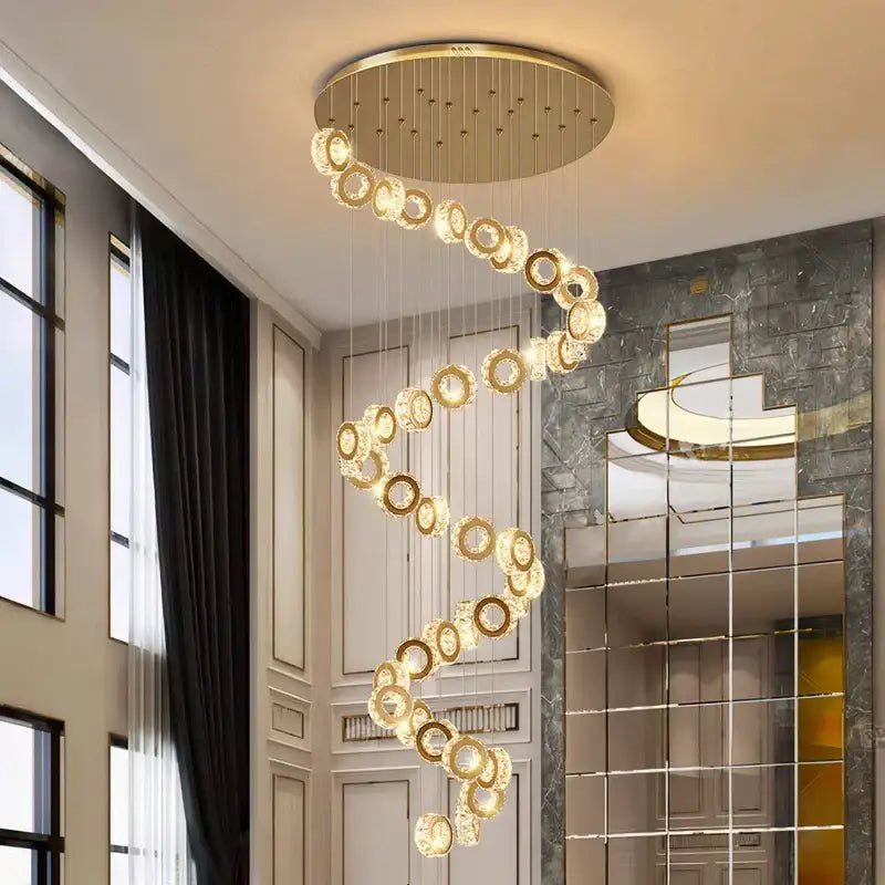 Gold Spiral Crystal Pendant 50-Head Design