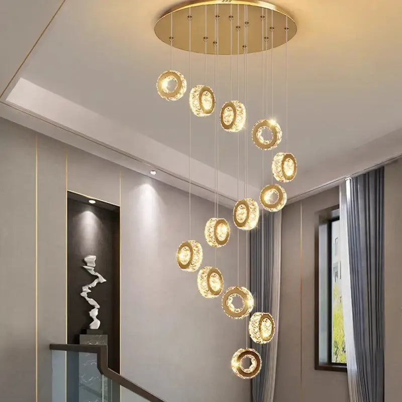 Gold Spiral Crystal Pendant 50-Head Design