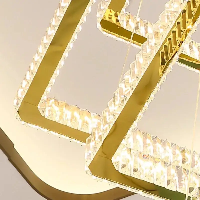 Gold Crystal Stair Chandelier Multi-Tiered 8-Ring