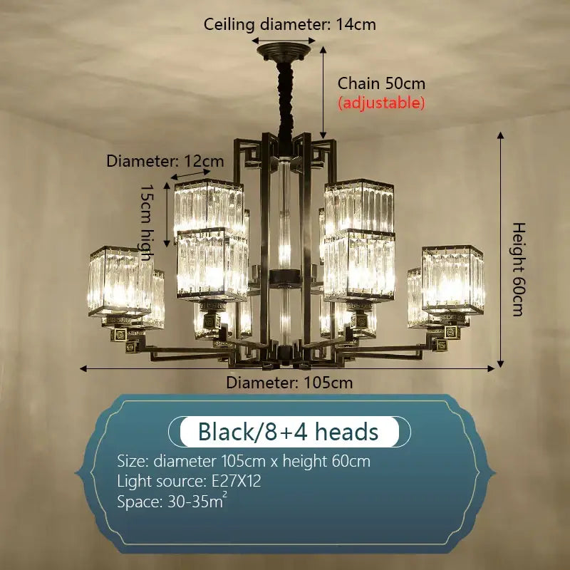 Bronze Crystal Chandelier 15-Head 110cm