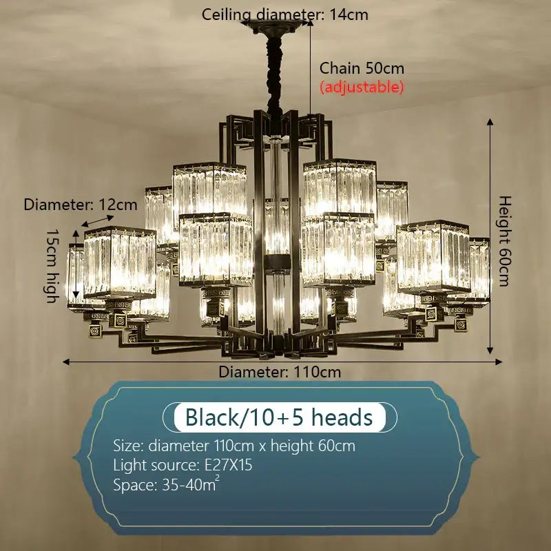 Bronze Crystal Chandelier 15-Head 110cm