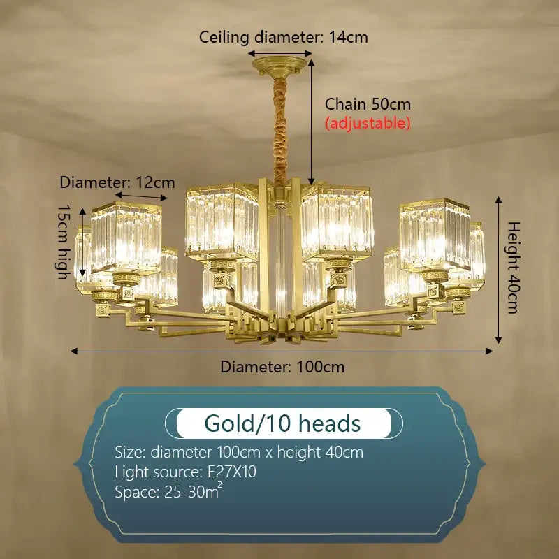 Bronze Crystal Chandelier 15-Head 110cm