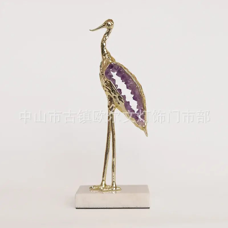 Teal Gold Crane 31cm Resin Sculpture