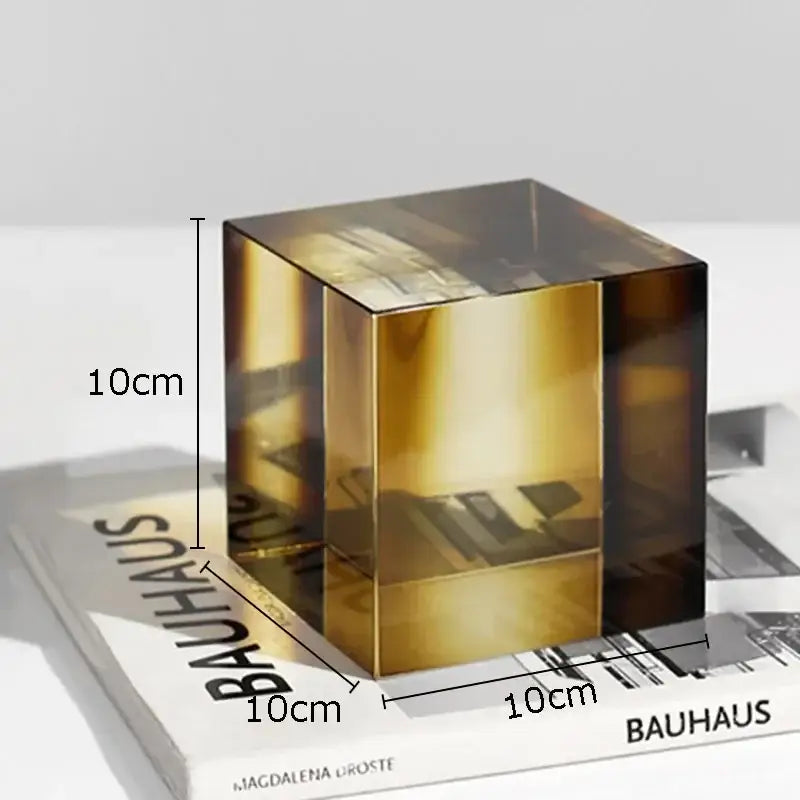 Golden Crystal Cube Sculpture