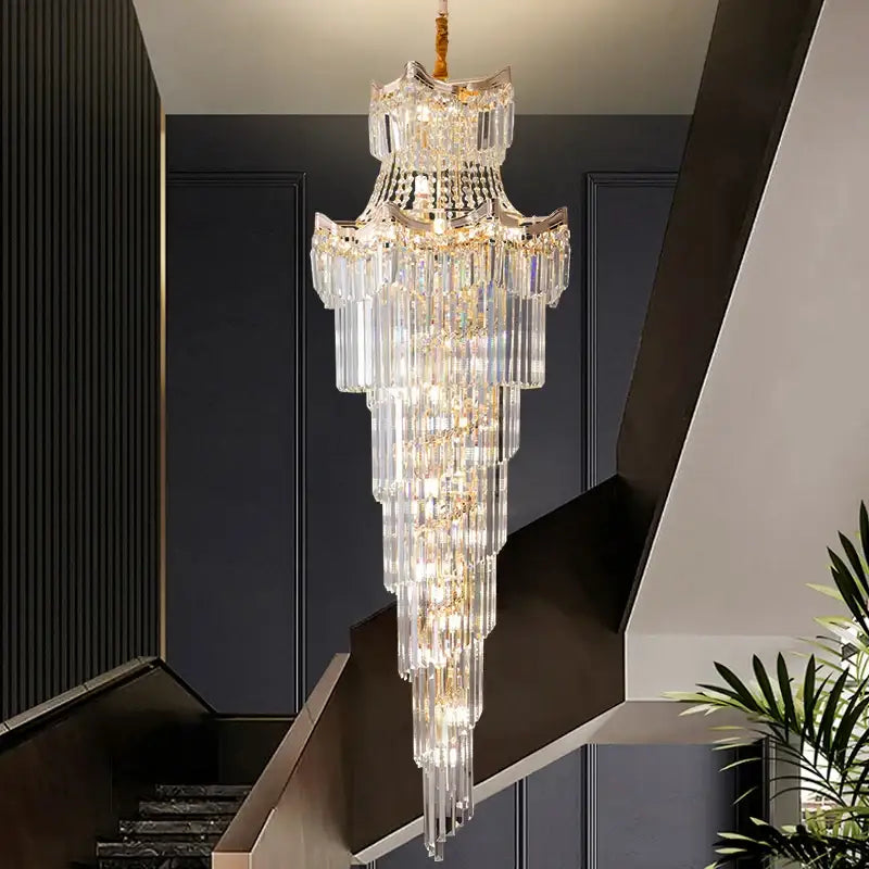 Gold Crystal Staircase Chandelier 260cm Cascade