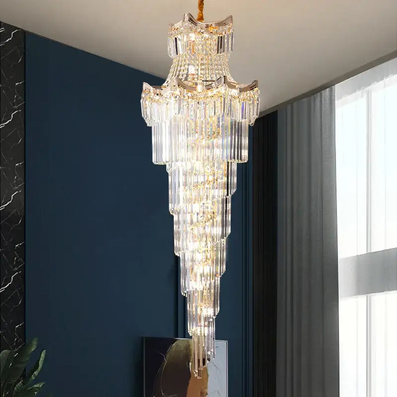 Gold Crystal Staircase Chandelier 260cm Cascade