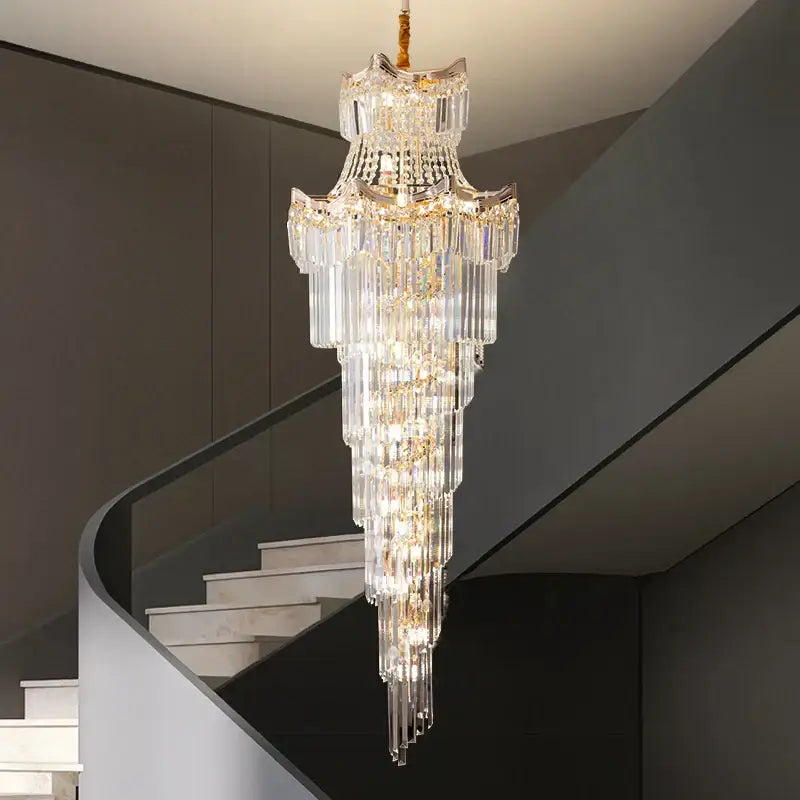 Gold Crystal Staircase Chandelier 260cm Cascade