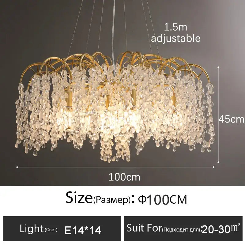 Gold Crystal LED Chandelier Linear 150cm