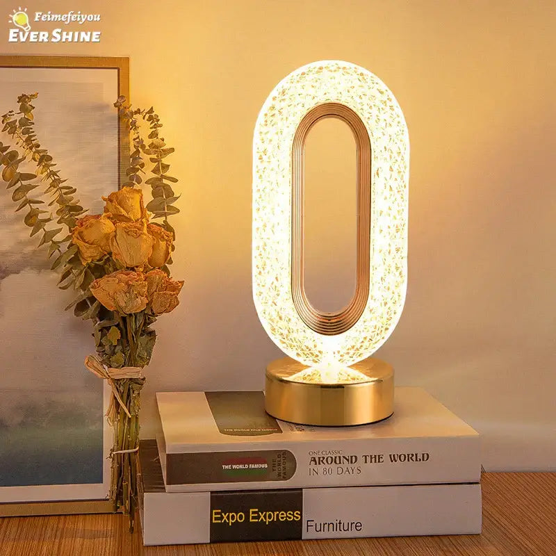 Gold Oval Crystal Table Lamp