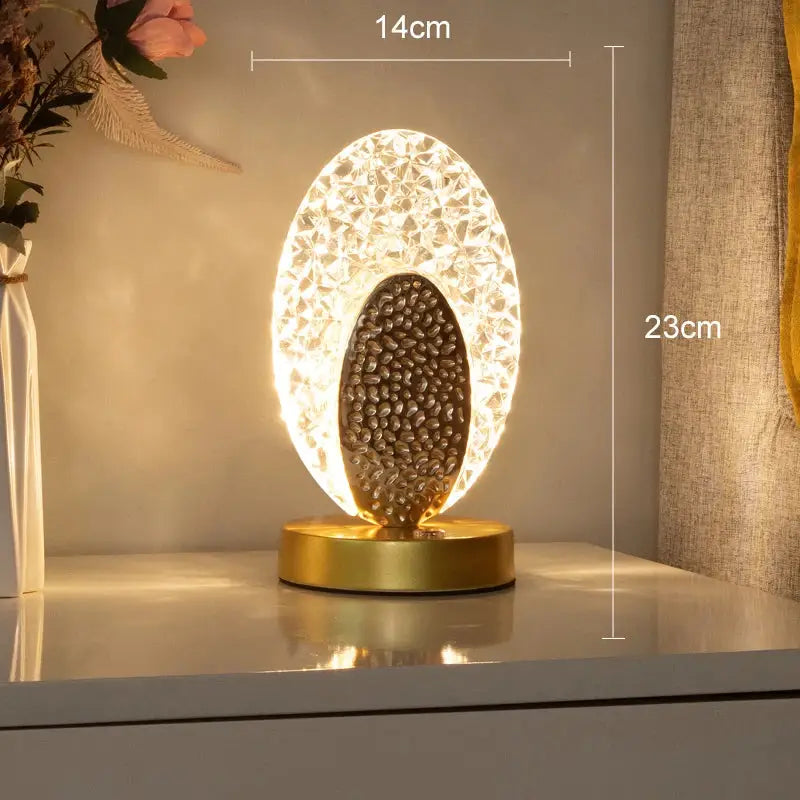 Gold Oval Crystal Table Lamp