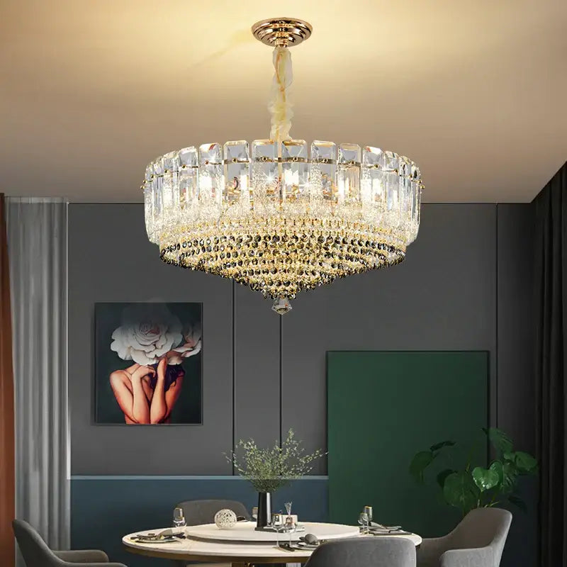 Gold Crystal Chandelier Light Tiered Design