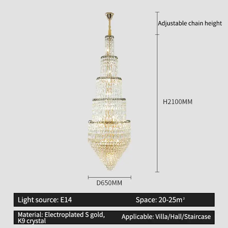 Gold Crystal Loft Chandelier Multi-Tiered Design