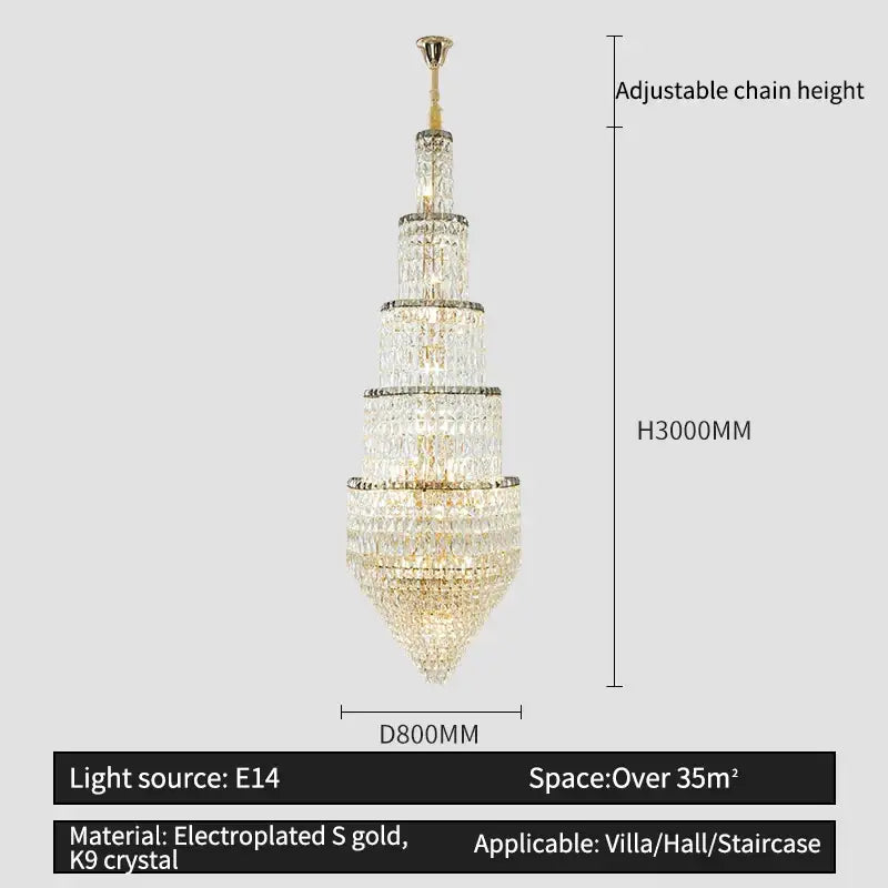 Gold Crystal Loft Chandelier Multi-Tiered Design