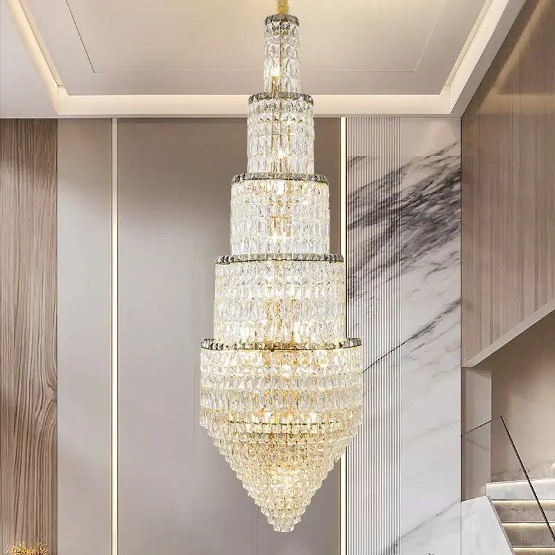 Gold Crystal Loft Chandelier Multi-Tiered Design