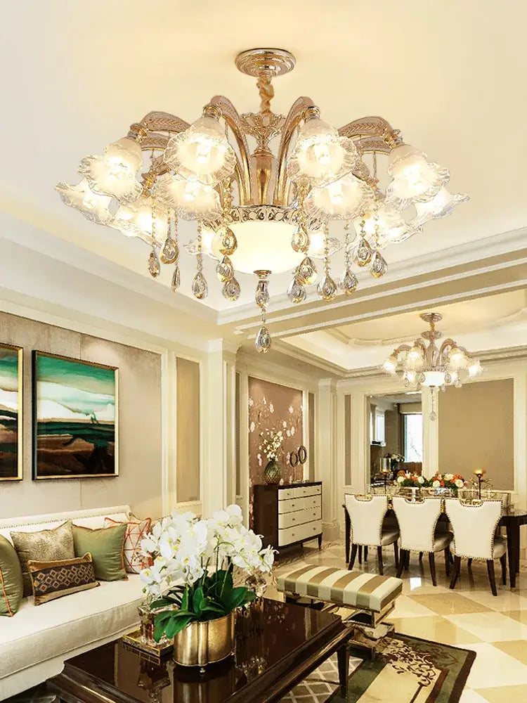 Gold Crystal Living Chandelier Nordic Design