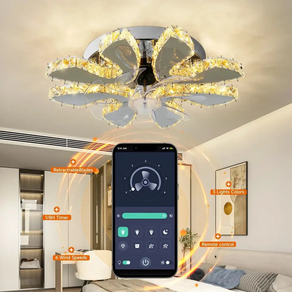 Gold Crystal Ceiling Fan with LED Lighting