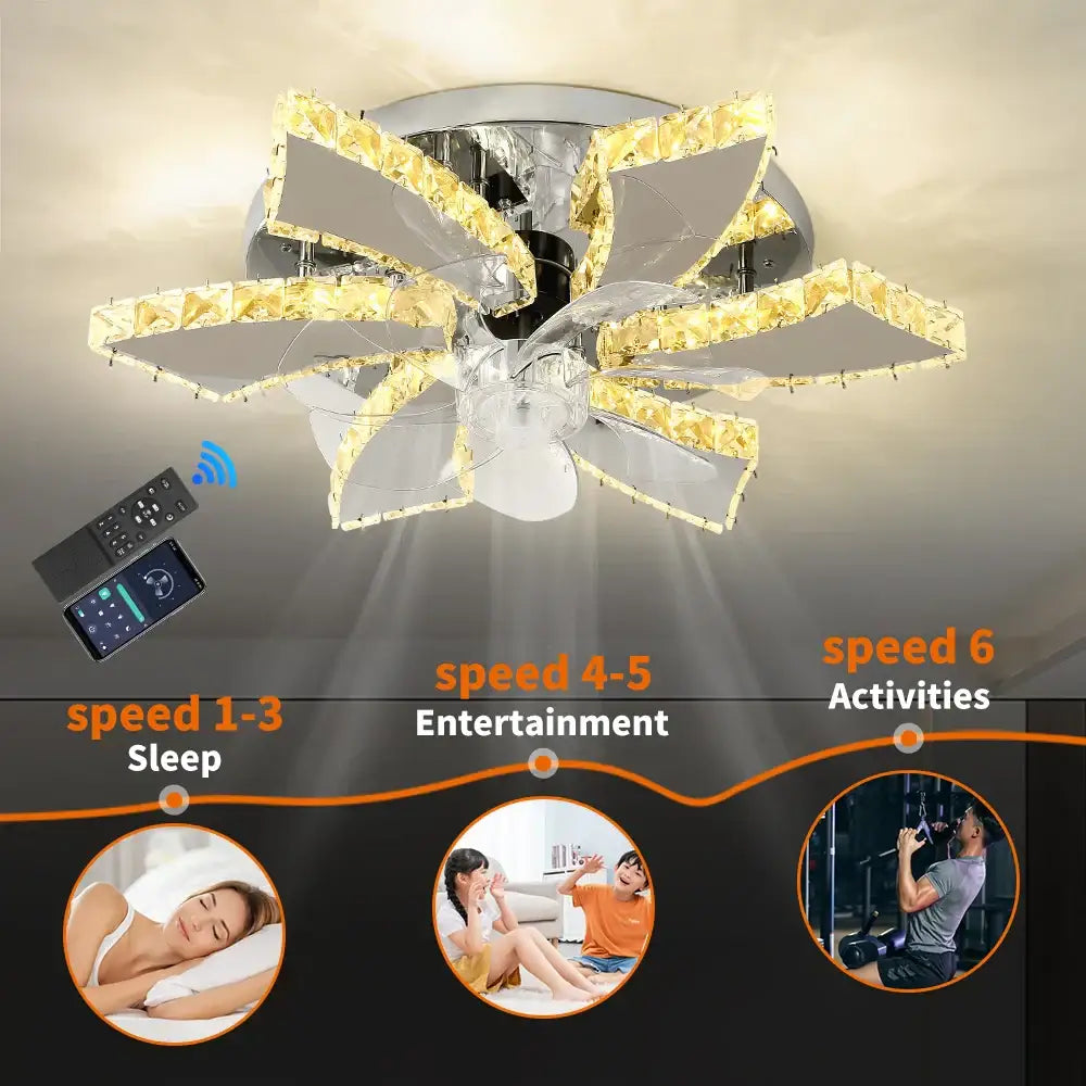 Gold Crystal Ceiling Fan with LED Lighting