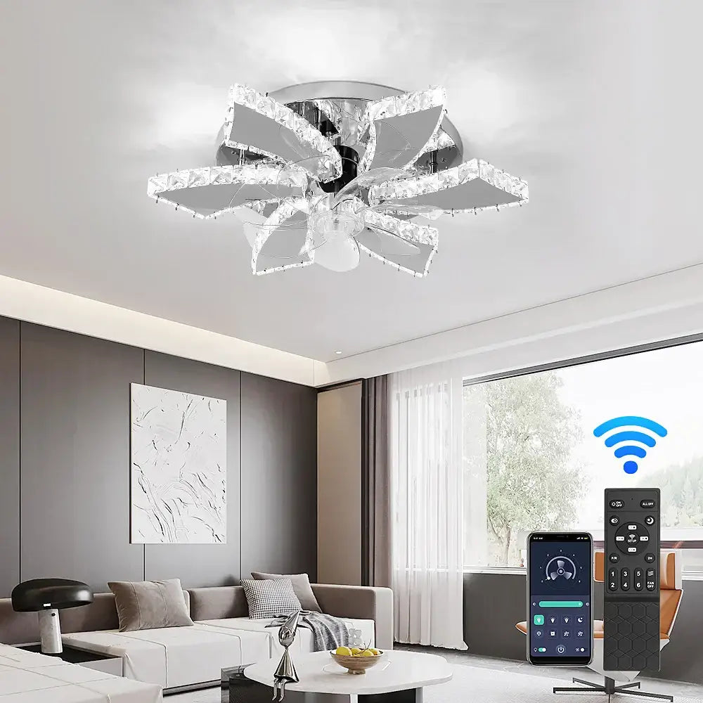 Gold Crystal Ceiling Fan with LED Lighting