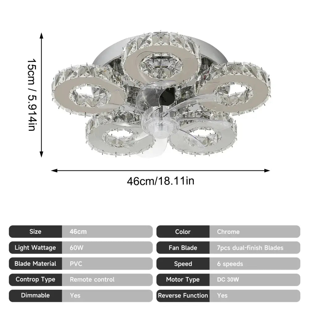 Gold Crystal Ceiling Fan with LED Lighting