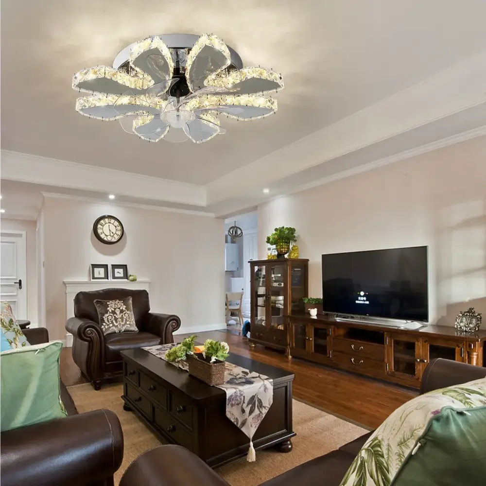Gold Crystal Ceiling Fan with LED Lighting