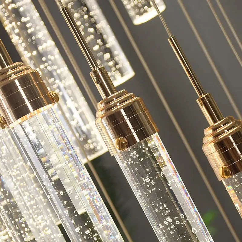 Gold Crystal 50-Head Cascading Staircase Chandelier