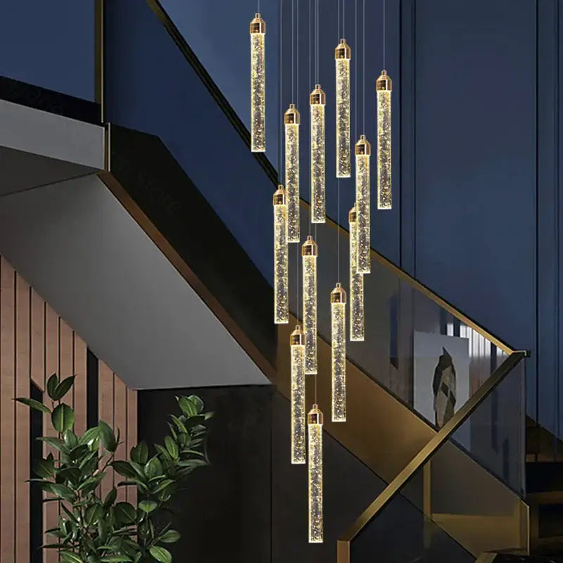 Gold Crystal 50-Head Cascading Staircase Chandelier