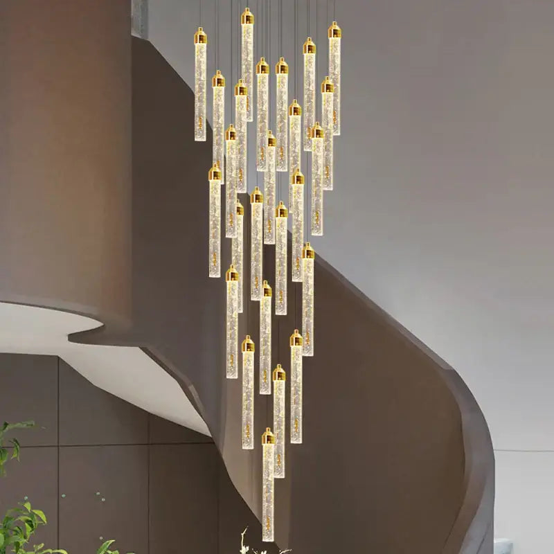 Gold Crystal 50-Head Cascading Staircase Chandelier