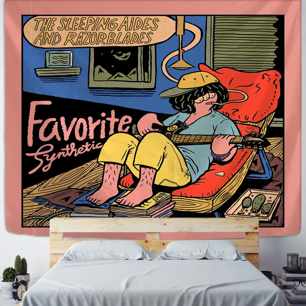Pink Cartoon Wall Tapestry