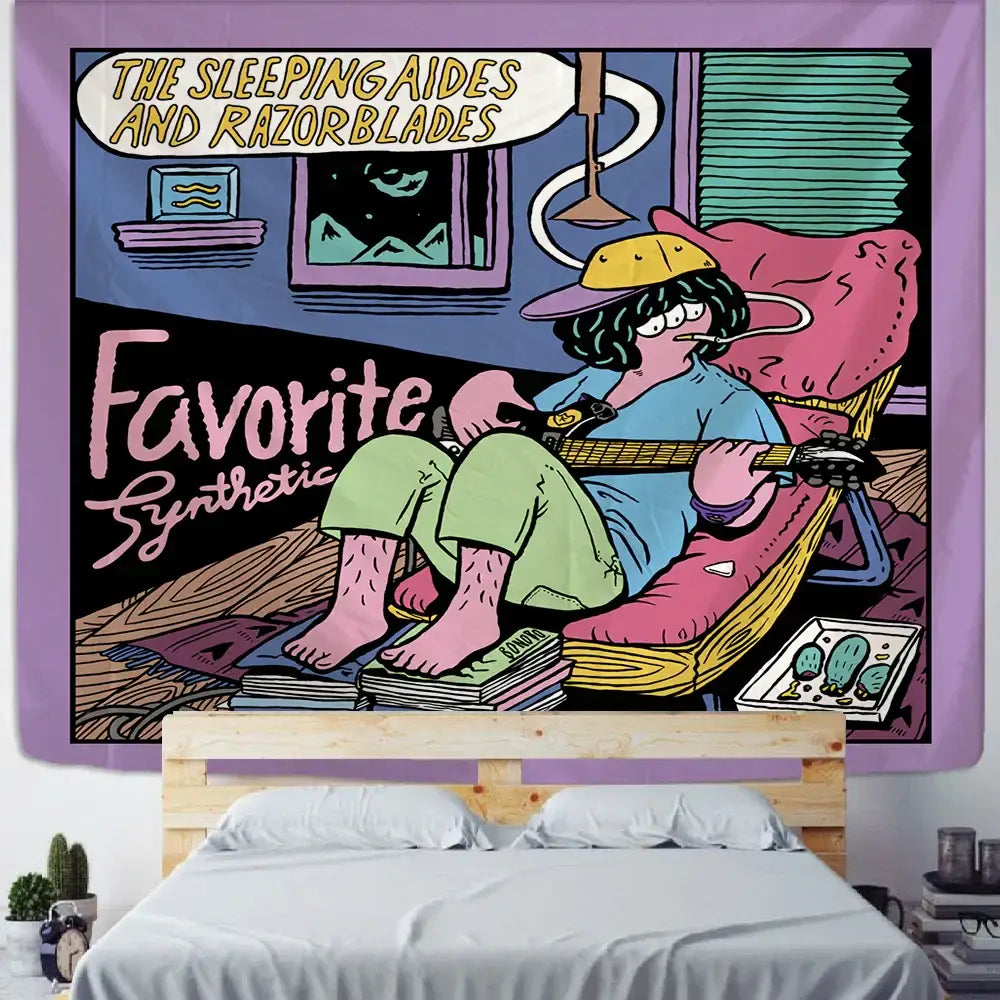 Pink Cartoon Wall Tapestry