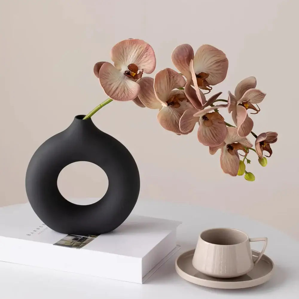 Black Ceramic Donut Vase